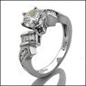 Engagement 1 Ct Round Center channel set Baguettes Cubic Zirconia Cz Ring