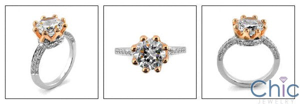 Engagement 2.25 Round Rose Gold Crown Two Tone Cubic Zirconia Cz Ring