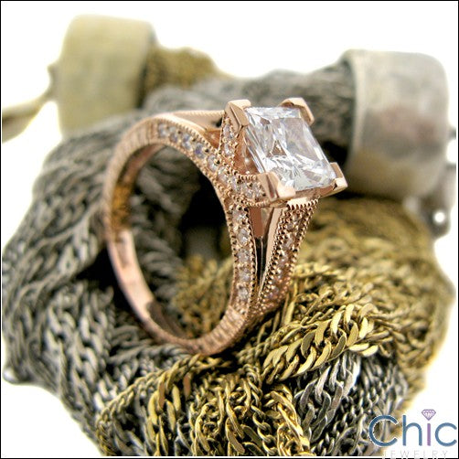 Engagement Rose gold 1.5 Princess Pave Cubic Zirconia Cz Ring