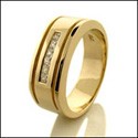 Mens 8mm Princess Channel Set Cubic Zirconia CZ Wedding Band