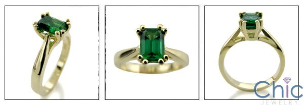 Solitaire Emerald Green Emerald 1 Ct Engagement Cubic Zirconia Cz Ring