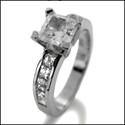1 Ct Princess CZ Channel Cubic Zirconia Engagement Euro Shank 14K White Gold Ring