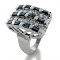 Sapphire Baguette Diamond CZ Cubic Zirconia Channel 14K White Gold Ring