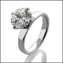 Solitaire 1.5 Round Cubic Zirconia  4 Prong 3mm Band Ring 14k White Gold