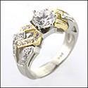 .75 Round in Two Tone Gold Pave Set Cubic Zirconia Engagement Ring
