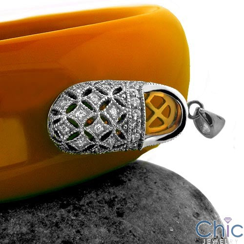 Cubic Zirconia CZ Bandaby Shoe Two Tone Gold Charm Pendant