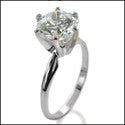 Cubic Zirconia Solitaire 2 Ct Round 6 Prong Tiffany 14K White Gold Ring