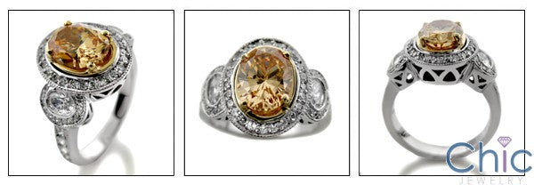 Estate Oval 2.5 Ct Center in Two Tone Gold  Cubic Zirconia 14K Gold Ring