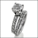 Matching Set Tiffany Celebration Style 1 Ct . Round Engagement Ring Eternity Band Cubic Zirconia 14K W Gold