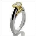 Engagement Princess .75 Center Two Tone Channel Euro Shank Cubic Zirconia Cz Ring