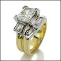 Matching Set 2 Ct Radiant Center Channel Baguettes in Two Tone Cubic Zirconia Cz Ring