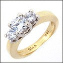 3 Stone 1.2 TCW Round in Heart Shaped Prongs Two Tone Cubic Zirconia Cz Ring