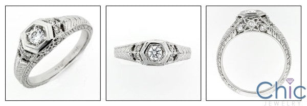 Estate Antique Style Engraved Cubic Zirconia Cz Ring