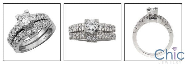 Matching Set 0.7 Round Center Fitted Prong Cubic Zirconia Cz Ring