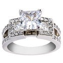 Cubic Zirconia Engagement Ring Princess 1.5 Ct Center Bezel and Pave Sides 14K White Gold