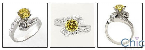 Anniversary Canary 1 Ct Round Twisted Shank Cubic Zirconia Cz Ring