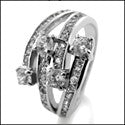 Free Form Right Hand Ring with Pave and Prong set round CZ Diamonds 14K Gold