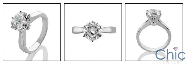 Cubic Zirconia Solitaire 2 Carat Round Tiffany 6 Prongs Ring 14k White Gold