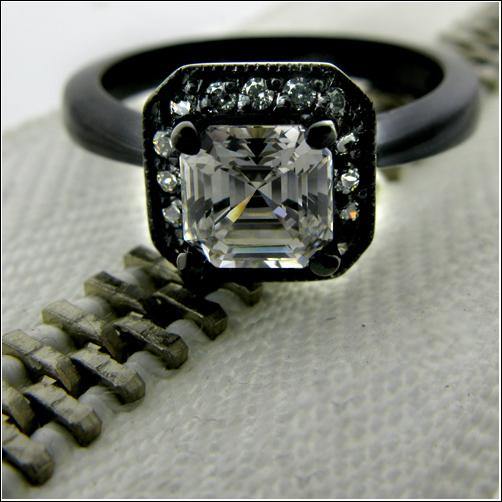 .75 Carat Asscher Cut Pave Halo Cubic Zirconia Engagement Ring 14k White Gold