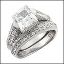 Matching Set 1.5 Princess Center Channel Ct Pave Fitted Cubic Zirconia Cz Ring