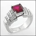 1.5 Carat Ruby Cubic Zirconia Princess Center Channel Set Princess Sides Anniversary Ring 14K White Gold
