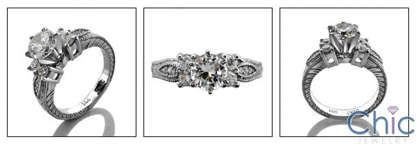 Engagement Round Center CZ Center Engraved shank Cubic Zirconia Cz Ring