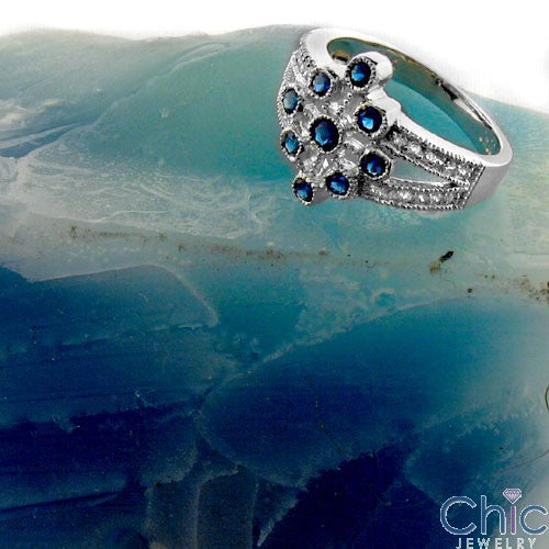 Estate Round Sapphires in Bezel Cubic Zirconia Cz Ring
