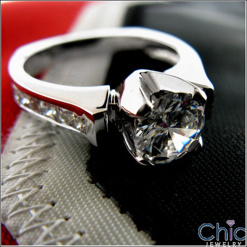 Engagement 1 Ct Round Euro Shank Channel Cubic Zirconia Cz Ring