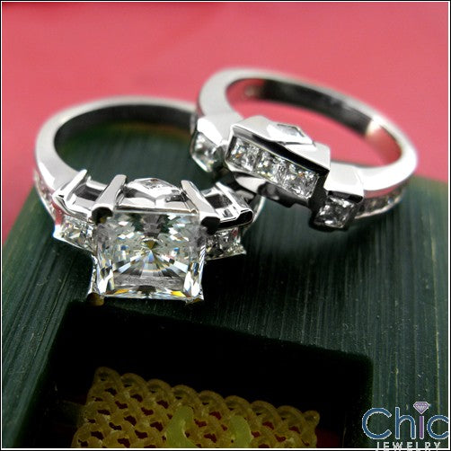 Matching Set 2 Ct Prinncess Channel Ct Fitted Cubic Zirconia Cz Ring