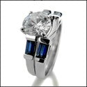 Matching Set 2.25 Round Center Sapphire Baguettes in Channel Cubic Zirconia Cz Ring