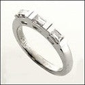 Cubic zirconia Single Row 3 Channel Baguettes Wedding Band 14k White Gold
