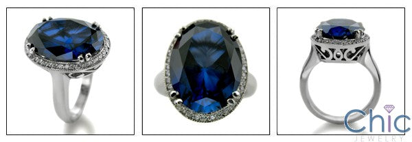 Estate 8.5 Sapphire Oval Pave Halo Cubic Zirconia Cz Ring