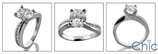 Engagement 1.5 Oval 4 Prong Center Channel Cubic Zirconia Cz Ring