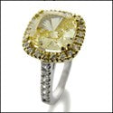 3.5 Canary Cushion Cut Cubic Zirconia in Halo Pave Two Tone 14K Gold Engagement Ring