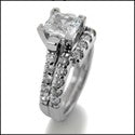 Princess 1 Carat Center Cubic Zirconia Engagement Ring With Fitted Matching Band 14K W Gold