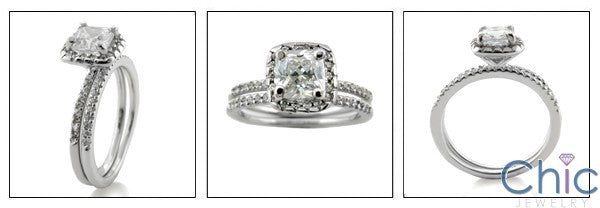 High quality cubic zirconia .75 cushion center 1.5MM each engagement ring and band 14k Gold