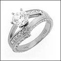 Estate Engraved Shank 1 Ct Round Center Cubic Zirconia Cz Ring