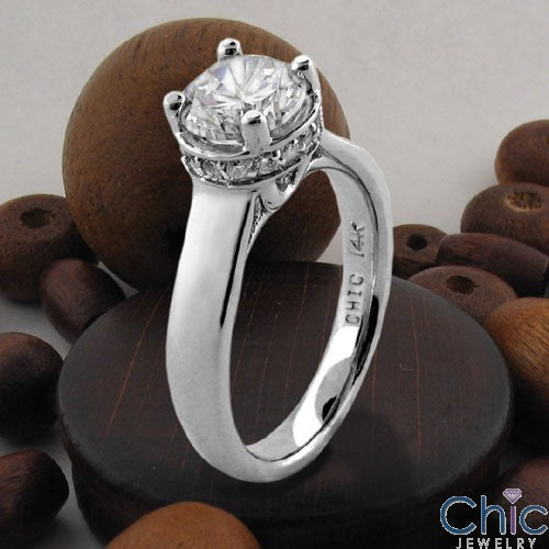 Engagement 1.25 Ct Round Center Tiffany Lucida Style Cubic Zirconia 14K White Gold Ring