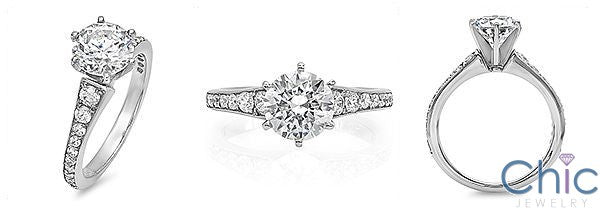 Engagement 1.5 Round Tiffany Style Pave Cubic Zirconia Ring 14K White Gold