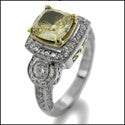 Canary Cushion 1.5 Cubic Zirconia Two Tone Gold Pave Bezel Cz Ring