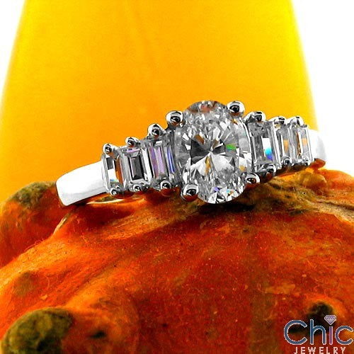Engagement 1 Ct Oval Ct Baguettes Cubic Zirconia Cz Ring