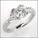 3 Stone Cubic Zirconia Round and Triangle 14K White Gold Ring
