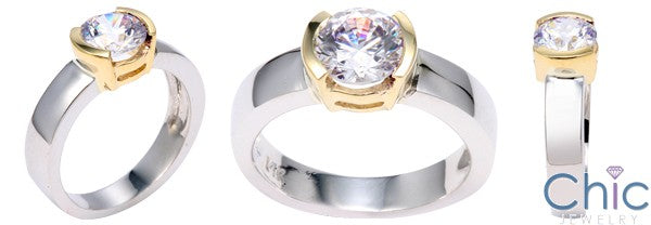 Solitaire 1 Ct Two tone 1 Ct Round Half Bezel Engagement Cubic Zirconia Cz Ring