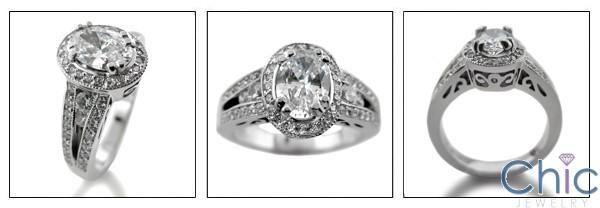 1.25 Oval High Quality Cubic Zirconia Center Halo Pave 14K White Gold Engagement Ring