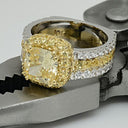 Canary Cushion Cut Two Tone Cubic Zirconia Cz Ring