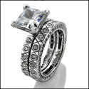 Matching Set 1.5 Princess Center Eternity Style Cubic Zirconia Cz Ring