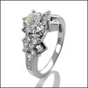 Engagement 1 Ct Round Center Channel Baguettes Cubic Zirconia Cz Ring