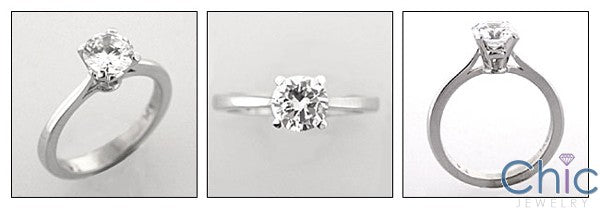 Solitaire 1 Ct Round Tiffany Style Cubic Zirconia 4 Prong 14K White Gold Ring