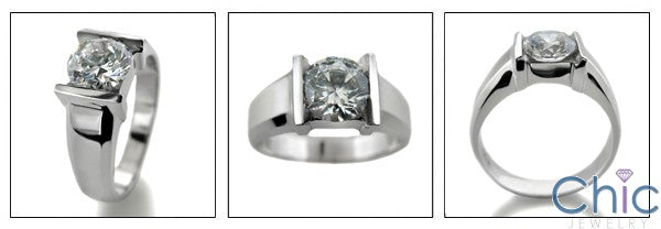 Solitaire 1.5 Round Channel Set in Wide Cubic Zirconia Cz Ring
