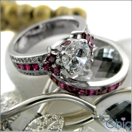 Engagement 1.5 Round Center Ruby Princess Cubic Zirconia Cz Ring